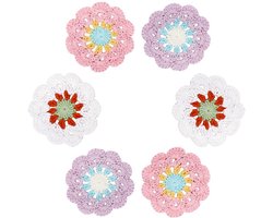 6 stuks gehaakte bloemenonderzetters in 3 kleuren, 11,5 cm rond, wollen, handgemaakte decoratieve bloemen, bekeronderzetters, plantenbakonderzetters, placemats, onderleggers voor drankjes, koffietafels, bureaumokken, kopjes, thuis