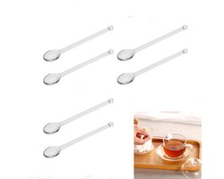 6 stuks—Glazen lepel - Transparante glazen lepel - Leuke lepel met lange steel - Glazen roerstok - Roerstok - Geschikt voor ijs, dessert, sap en koffie - Geschikt voor familiebijeenkomsten, bars en feesten (Transparant)