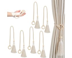 6 stuks - Gordijn embrasse - Gordijnbinder -Gordijnbinders beige Met kwastjes - Boho stijl - Gordijnhouders voor Woonkamer & Kantoor - Woonaccessoires