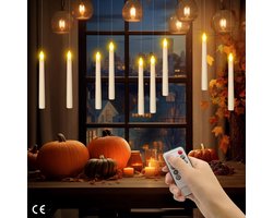 6 stuks Halloween vliegende kaarsen - led Halloween decoratie - decoratie en versiering - voor buiten en binnen - accessoires voor Halloween - met afstandsbediening - sfeermaker - Flikkerende Vlam Led-Staafkaarsen met Timerfunctie - 20 cm Hoog