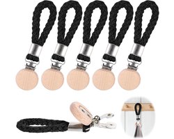 6 stuks Handdoek Klemmen voor Keuken – Metalen Theedoekhouder met Katoenen Lus en Beukenhout Decoratie – Ophanghaken voor Huis, Keuken en Badkamer (Zwart)