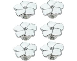 6 Stuks - Handgreep - Kastknoppen - Bloemvorm Lade Knoppen - Meubelknoppen - 4.3x4.3cm - Kast Knopjes - Ladekastdeurgreep - Legering - Ladeknoppen - Deurknoppen voor Kasten - Voor Kast, Lade, Dressoir - Thuisdecoratie - Met M4-schroeven - Wit+zilver