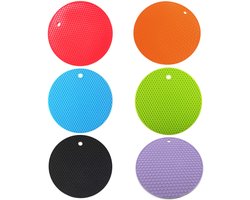 6 Stuks - Hittebestendige Honingraat Onderzetters - 17,5 x 17,5 cm - Onderleggers - Pannenonderzetters - Antislipmat - TPR - Placemat - Waterdicht en Duurzaam - Tafelbescherming - Voor Pannen en Borden - Rood, oranje, groen, blauw, paars, zwart