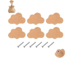 6 stuks - Houten knop met handgreep met één gat - Ladeknop - Handgreep voor kinderen - Houten handgrepen voor kastdeuren en lades - Geschikt voor kinderkamermeubels, kasten, kaptafels en lades - Wolkvormige - Houten