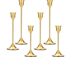 6 stuks Kandelaar goud - Kandelaar kerst - Kaarsenhouders - Kaarsenstandaard - Messing gouden metalen taps toelopende kaarsenhouders -Vintage kaarsenhouders - Voor tafelmantel bruiloft housewarming cadeau-Goud