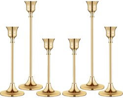 6 Stuks Kandelaars - Kegelvormige Kandelaars Set - Metalen Kandelaars - Kaarsenstandaards - Vintage Metalen Kandelaars - Decoratieve Kandelaars - Geschikt voor Tafeldecoratie, Halloween, Bruiloften en Woondecoratie - Goud