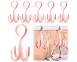 6 stuks kapstok haken - Kledingrek met meerdere haken - Kledingkastorganizer - Draaibare haken - Haak met vier klauwen - 360° draaibaar - Geschikt voor jassen, sjaals, tassen en stropdassen (12*6 cm - Roze)