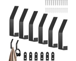 6 stuks - Kapstokhaken voor aan de muur - Kapstokken voor aan de muur - Muurhaken met verborgen schroeven - Handdoekrekken van aluminiumlegering voor aan de muur - Zwart - Geschikt voor het ophangen van jassen mantels kleding sjaals handtassen enz