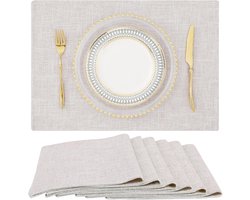 6 Stuks Katoen-Linnen Placemats – Landelijke Stijl, Wasbaar, Neutraal Beige 12x18 inch – voor Eettafel Binnen & Buiten