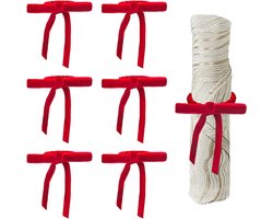 6 Stuks Kerst Servetringen met Rode Fluwelen Strikken, Elegante Tafeldecoratie voor Feestdagen, Dinners en Bruiloften, Perfecte Accessoires voor Kersttafels