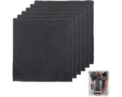 6 Stuks – Keukendoeken Wafelstructuur – Lente Schoonmaak – Wafelstructuur Schoonmaakdoeken – Microvezel – Absorberend & Streepvrij – Herbruikbaar – 20x20 cm – Microvezel – Absorberend – Geschikt voor Keuken, Glas & Auto – Zwart