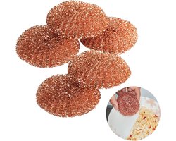 6 stuks koperen spons, koperen schraper, koperen schraper, herbruikbare koperen afwassponzen, schoonmaakbal in dispenser, voor borden en pannen