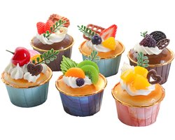 6 Stuks Kunstmatige Nep Cupcake Simulatie Cupcake Model Taart Decoratief Hulpmiddel Geschikt Voor Thuisfeest Bruiloft Fotografie Decoratie