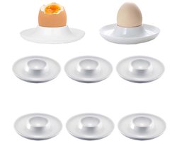6 Stuks Kunststof Anti-smash Ei Bekers - Rond - Ontbijt Ei Houder - Stapelbaar - Geschikt Voor Keuken En Camping - Wit