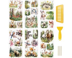 6 Stuks Lente Dieren Rub-On Transfer Stickers voor Meubels en Scrapbooking - Vos, Konijn en Natuur Landschappen, 15 x 30 cm