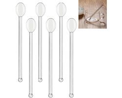 6 stuks - Lepel - Transparante glazen lepel - Leuke lepel met lange steel - Glazen roerstok - Roerstok - 16 cm - voor ijs, dessert, sap en koffie - Geschikt voor familiebijeenkomsten, bars en feesten (Transparant)