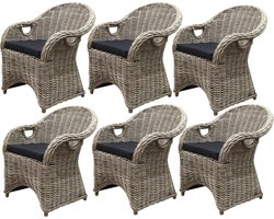 6 stuks Macau dining tuinstoel met handgat naturel rotan