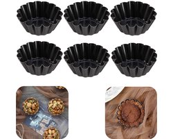 6 stuks mallen - eertaartvormpjes - metalen mallen - cupcaketray - puddingbakvorm - uitneembaar - gemakkelijk schoon te maken - hittebestendig - kookaccessoires - geschikt voor oven, keuken, dessertwinkel (zwart, 5,5*2 cm)