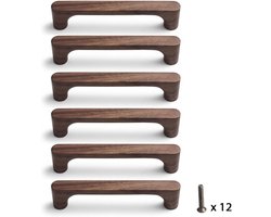6 stuks massief houten kastdeurgrepen - Ladegrepen van walnoothout - middeleeuwse kastdeurgrepen voor kast, lade, dressoir en kledingkastdeuren. Ronde vintage bruine houten meubelknoppen, grepen en handgrepen (Hartafstand 128cm)