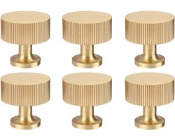 6 stuks massief messing kastknoppen/grepen voor lades en dressoirs, goudkleurige knoppen, moderne handgrepen (28 mm x 28 mm), geborsteld messing afwerking