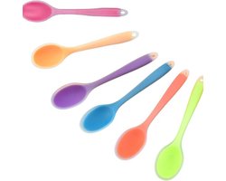 6 stuks meerkleurige siliconen lepels, siliconen lepel, serveerlepel, roerlepel, koken, siliconen serveerlepel voor het koken voor keuken, bakken, roeren, menggereedschap (rood, groen, geel, blauw, oranje, paars)