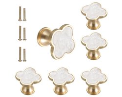 6 stuks - messing klavertje vier knoppen - kastknoppen - deurknoppen - dressoir knoppen - keukenkastjes - kledingkastknoppen - badkamerknoppen - decoratieve deurgrepen van zinklegering met één gat (wit)