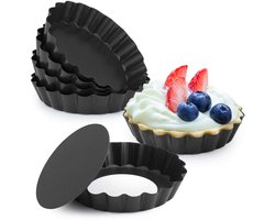 6-Stuks Metalen Cake vormen - Gecan neleerde Cake vormen en Quiche vormen - Gemakkelijk te gebruiken en schoon te maken - Geschikt voor thuis bakken - Geschikt voor Cake Fondant en Koekjes - Diameter 12 cm / 4,72 inch - Zwart