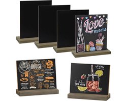 6 stuks mini-borden - zwart - 15 x 13 cm - leisteen - met houten houders - dubbelzijdig krijtbord voor bruiloft - bakkerij - buffet - feest - prijskaartje - decoratie - bord - gastenboek