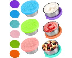 6 Stuks Mini Vershoudbakjes - 40 ml Saladedressing containers - BPA Vrij - Lekvrije Siliconen Deksels - Dressing containers met siliconen deksel - Voor Snack/Dips/Salade/Specerijen Enz