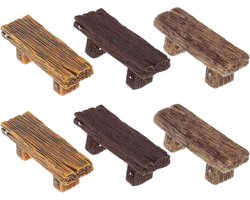 6 Stuks Miniature Houten Bankjes voor Sprookjestuin, Bonsai of Poppenhuis - Tuinaccessoires
