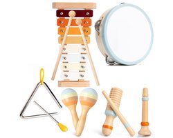 6 stuks Muziekinstrumentenset voor baby's, Montessori houten speelset neutrale kleuren slaginstrumenten moderne xylofoon sensorisch speelgoed cadeaus voor jongens en meisje