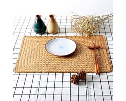 6 Stuks Natuurlijk Zeegras Placemats – Rechthoekig Gevlochten Rattan, 17x12 inch – voor Eettafel & Keuken