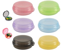 6 stuks - Opbergdoos - Kleine draagbare pillendoos - Ronde reispillendoos - Mini pillendoos - Compacte opbergdoos - Geschikt voor portemonnees, pillenopslag, levertraanopslag (rood, geel, groen, blauw, paars, zwart)