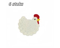 6 stuks - Placemats - Onderzetters - Kipvorm - Antislip en warmte-isolerend - Handgehaakt - Wollen onderzetters - Geschikt voor eettafels en slaapkamerdecoratie - 12 cm breed - Wit
