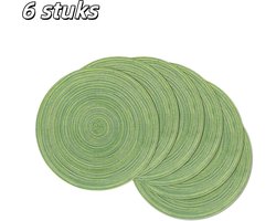 6 stuks - Placemats - Ronde geweven placemats - Antislip en hittebestendig - Wasbaar - Minimalistisch design onderzetters - Geschikt voor eettafels binnen en buiten, feesten en partijen - Groen