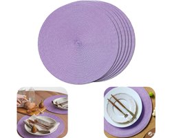 6 stuks placemats - ronde placemats - gevlochten placemats - hittebestendig - westerse stijl placemats - lichtgewicht - waterdicht - gemakkelijk schoon te maken - woonaccessoires - geschikt voor eetkamer, eettafel, hotel (paars, 35 cm)
