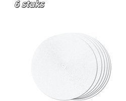 6 stuks - Placemats - Set ronde geweven placemats - Geschikt voor eettafels - Wasbaar - Antislip - Wit