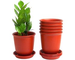 6 stuks plastic bloempotten, 15,5 cm dikke plantenpotten plantencontainer indoor tuinieren pot met drainagepallet (bakrood)