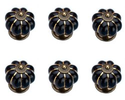 6-stuks pompoen keramische handgrepen - pompoen knoppen - keramische deurknoppen - keramische kastknoppen - pompoen keramische meubelknoppen - met schroeven - voor deuren, keukenkasten, lades, dressoirs - zwart