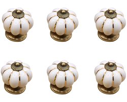 6-stuks pompoen keramische handgrepen - pompoen knoppen - keramische deurknoppen - keramische kastknoppen - pompoen keramische meubelknoppen - met schroeven - voor deuren, keukenkasten, lades, dressoirs - wit