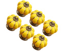 6-stuks pompoen keramische handgrepen - pompoen knoppen - keramische deurknoppen - keramische kastknoppen - pompoen keramische meubelknoppen - met schroeven - voor deuren, keukenkasten, lades, dressoirs - geel