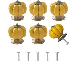 6-stuks Pompoenvormige kastgreep - meubelgreep - Greep met één gat - 4x4x4 cm - Inclusief schroef van 2,5 cm - Geschikt voor keuken, dressoirs, meubels, woonkamer, kledingkasten en opbergkasten; past op deuren tot 2 cm dik - Geel