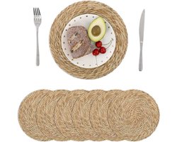 6 STUKS Ronde geweven placemats, natuurlijke placemats, 12 inch rotan placemats -Onderlegger - Hitte bestendig - Boerderij Boho gevlochten placemats