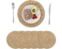 6 STUKS Ronde geweven placemats, natuurlijke placemats, 12 inch rotan placemats -Onderlegger - Hitte bestendig - Boerderij Boho gevlochten placemats