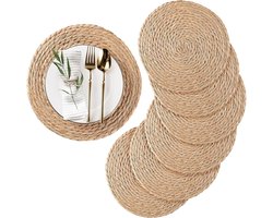 6 STUKS Ronde geweven placemats, natuurlijke placemats, 12 inch rotan placemats -Onderlegger - Hitte bestendig - Boerderij Boho gevlochten placemats