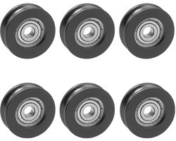 6 stuks ronde nylonschijven, U-groefwiel, U-groefrol, 5 x 24 x 7 mm, POM/nylon looprol, noir, als groefwiel/geleiderrol voor glazen schuifdeur, ramen, douchecabine, lade, meubels, aluminium profiel
