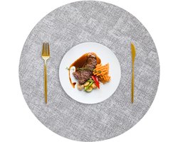 6 stuks - Ronde placemats 33x33 cm - Grijs - Dubbelzijdige placemat van leer en stof - Waterdicht, oliebestendig, afwasbaar - Hittebestendige pannenlap voor eettafels - Stijlvolle tafeldecoratie voor restaurants, hotels en cafés