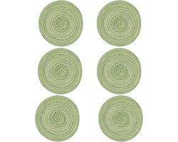 6 stuks ronde placemats van China grasvlecht, hittebestendige onderzetters voor eettafel (groen)