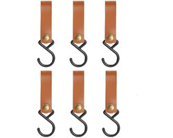 6 stuks S-haken om op te hangen – campinghaken – S-haken van leer – bruine haken voor potten – zaklampen – mantels – handdoeken – keuken – outdoor – rugzak
