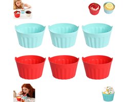 6 stuks - Siliconen muffinvormpjes - Eiervormpjes voor de airfryer - Siliconen cakevormpjes - Blauw + Rood - Siliconen muffinvormpjes - Antiaanbak siliconen bakkommen die makkelijk uit de vorm te halen zijn - Siliconen bakvormpjes